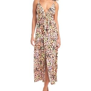 Bar III Women's Animal-Print Swim Cover-Up Maxi Dress (Orange Multi)